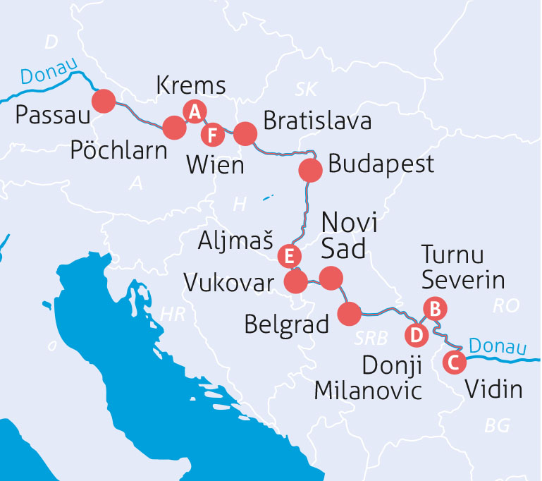 Donau-Kreuzfahrt deluxe Route